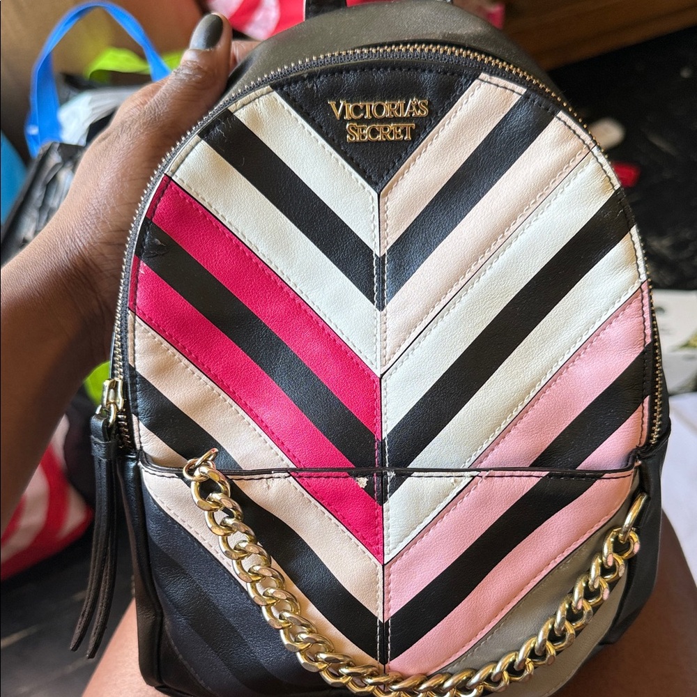 Victoria's Secret Chevron Backpack with Black, Pink, and Cream